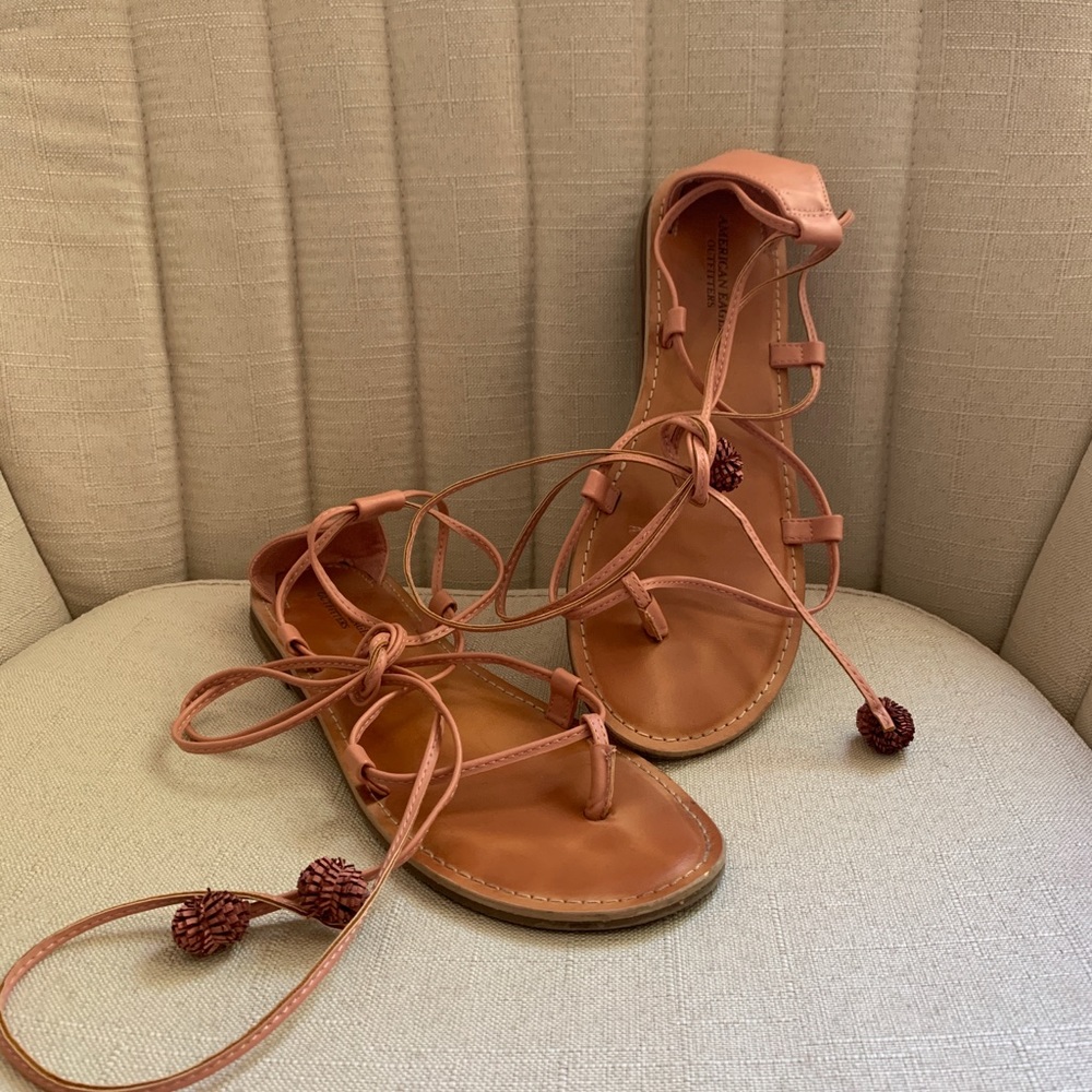 American Eagle Outfitters pink lace up sandals